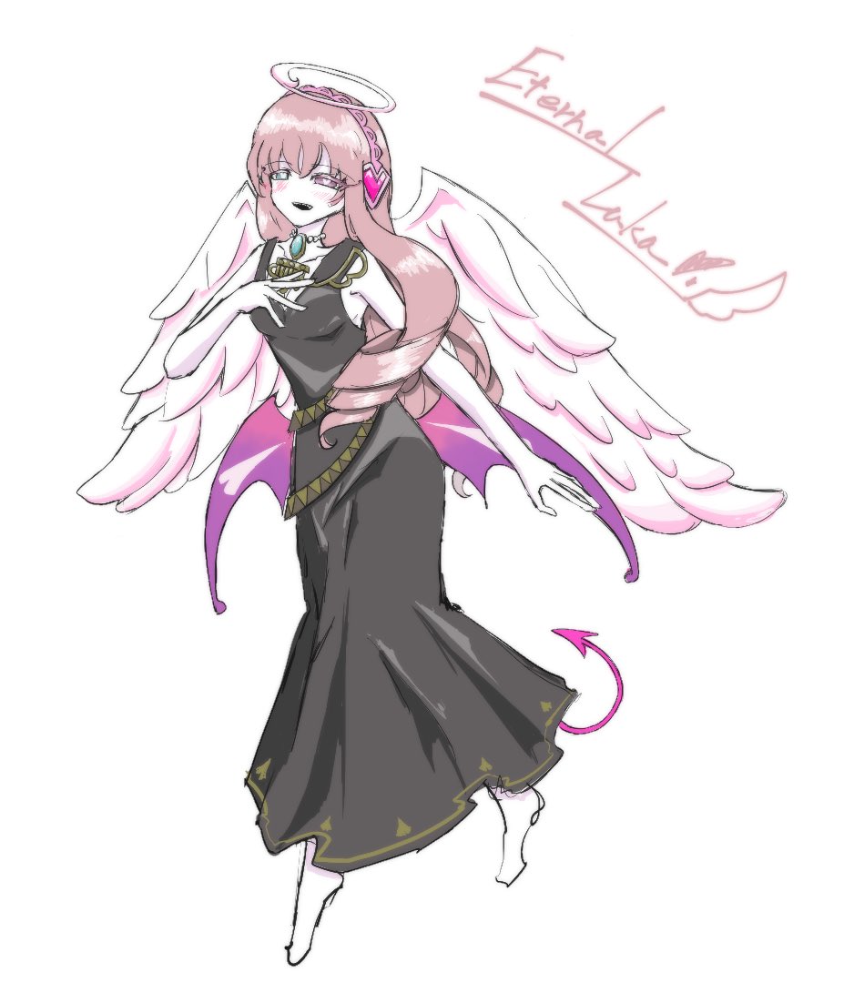 1girl, angel, angel_wings, colored_skin, cookie_run, cookie_run:_kingdom, cosplay, demon_girl