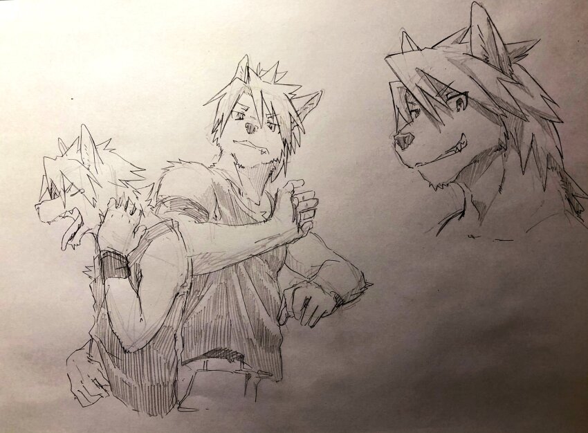 1boy, animal_ears, armband, black_tank_top, commentary_request, dog_boy, dog_ears, animal_nose