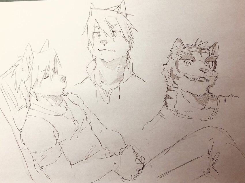 2boys, animal_ears, armband, animal_nose, closed_eyes, closed_mouth, commentary_request, dog_boy