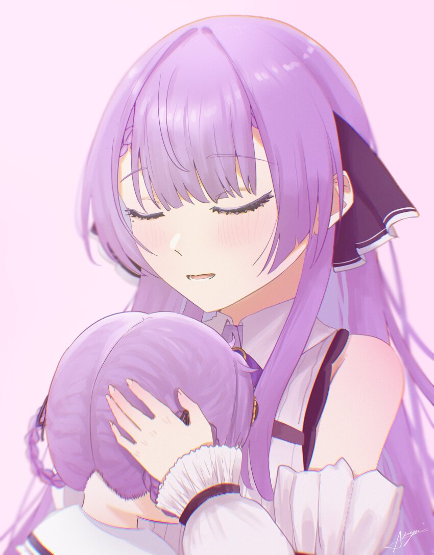 2girls, closed_eyes, collared_shirt, detached_sleeves, highres, hug, indie_virtual_youtuber, mother_and_child