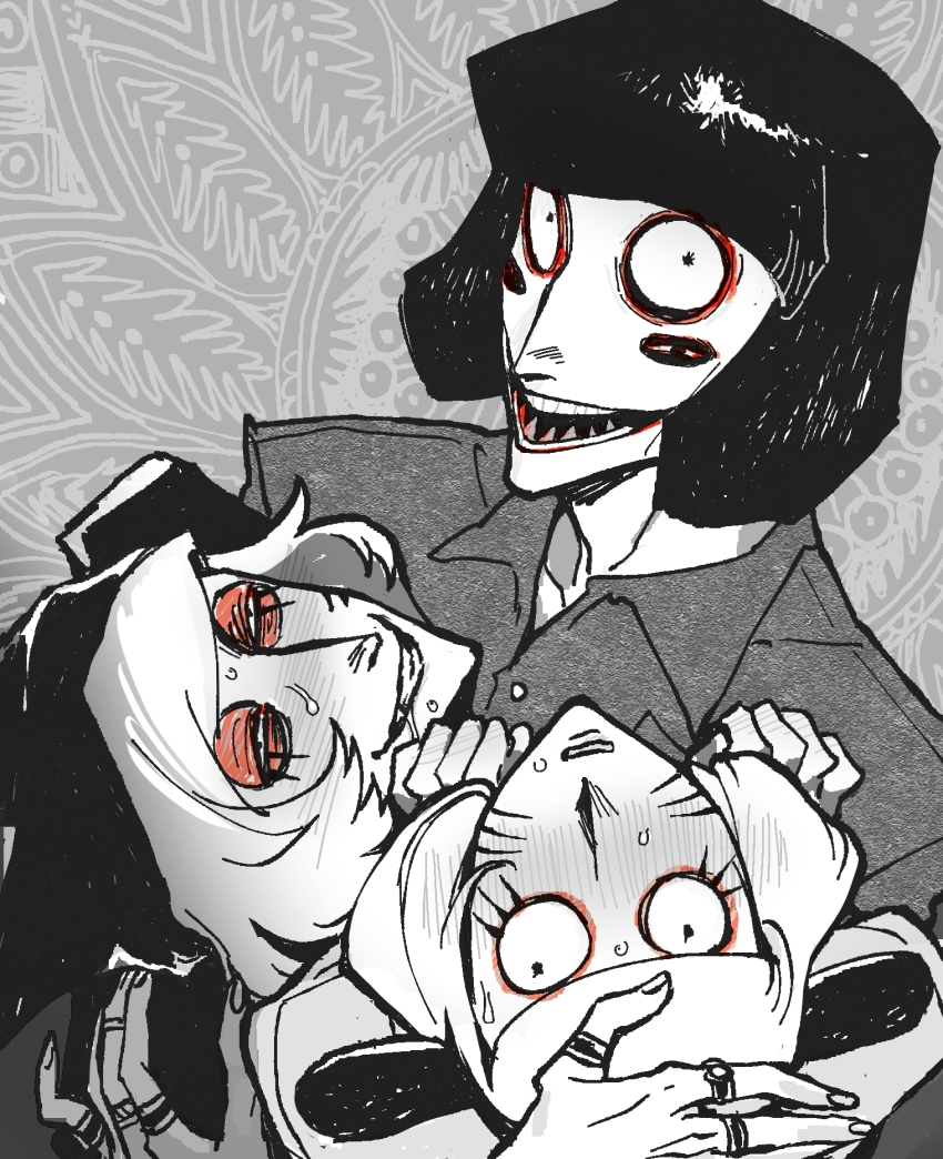 3boys, animal_ears, animal_hat, blush, cat_hat, chinese_commentary, commentary_request, extra_eyes