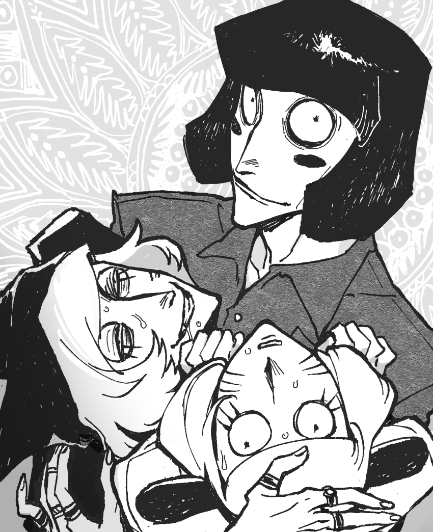 3boys, animal_ears, animal_hat, cat_hat, chinese_commentary, commentary_request, facial_mark, fake_animal_ears