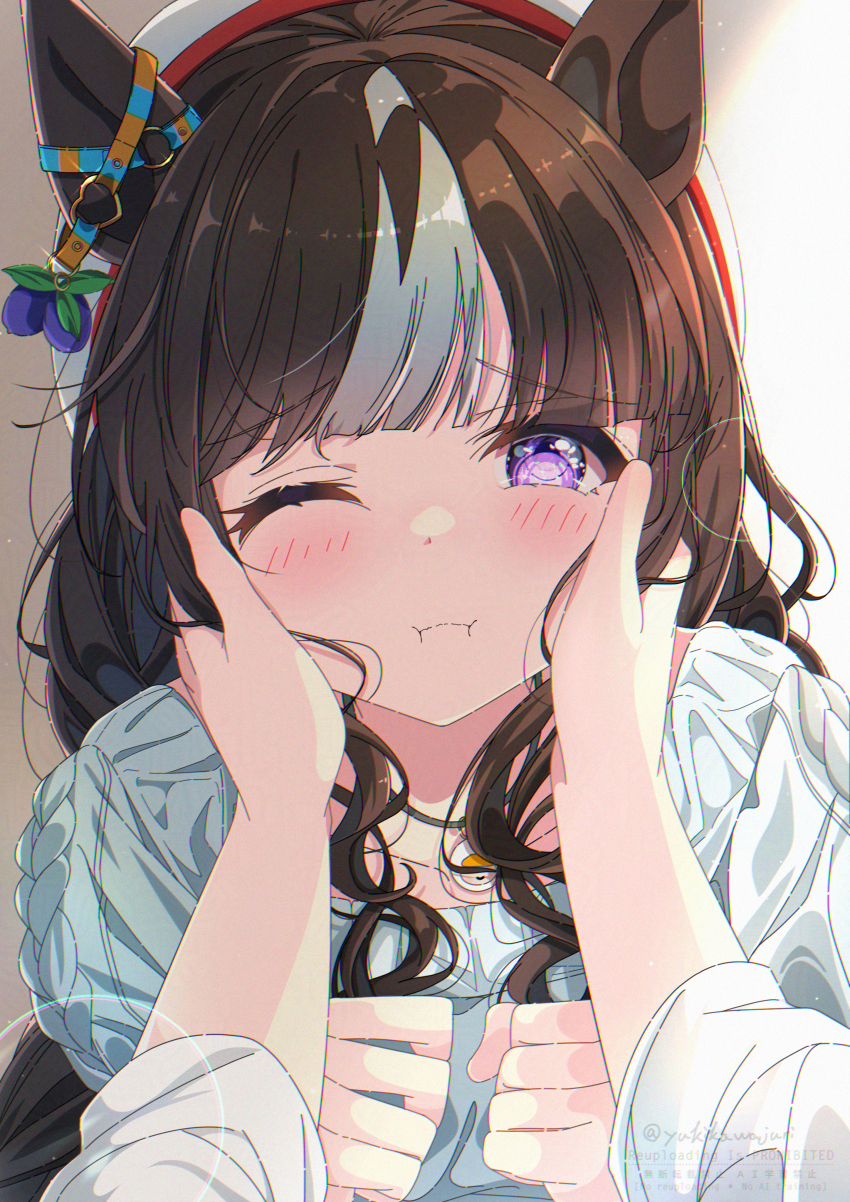 1girl, 1other, absurdres, animal_ears, blush, brown_hair, closed_mouth, commentary_request