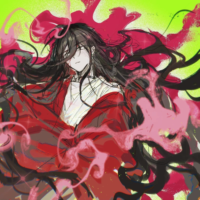 1boy, bishounen, black_eyes, black_hair, blood, blood_on_face, chinese_clothes, chinese_commentary