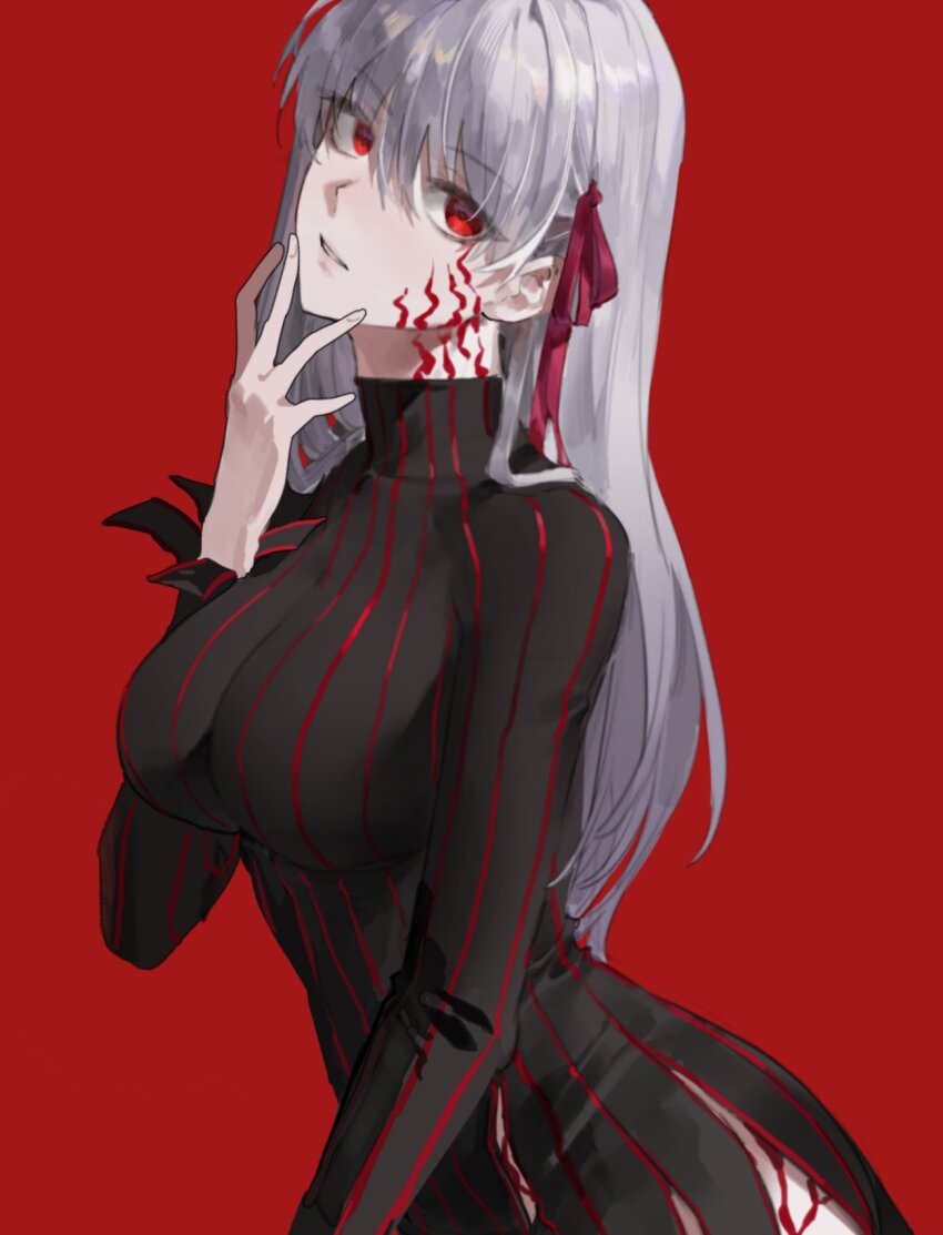 1girl, black_dress, body_markings, breasts, dark_persona, dark_sakura, dress, empty_eyes