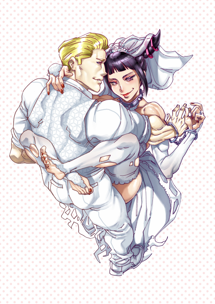 1boy, 1girl, aarokira, absurdres, blonde_hair, carrying, carrying_person, cody_travers