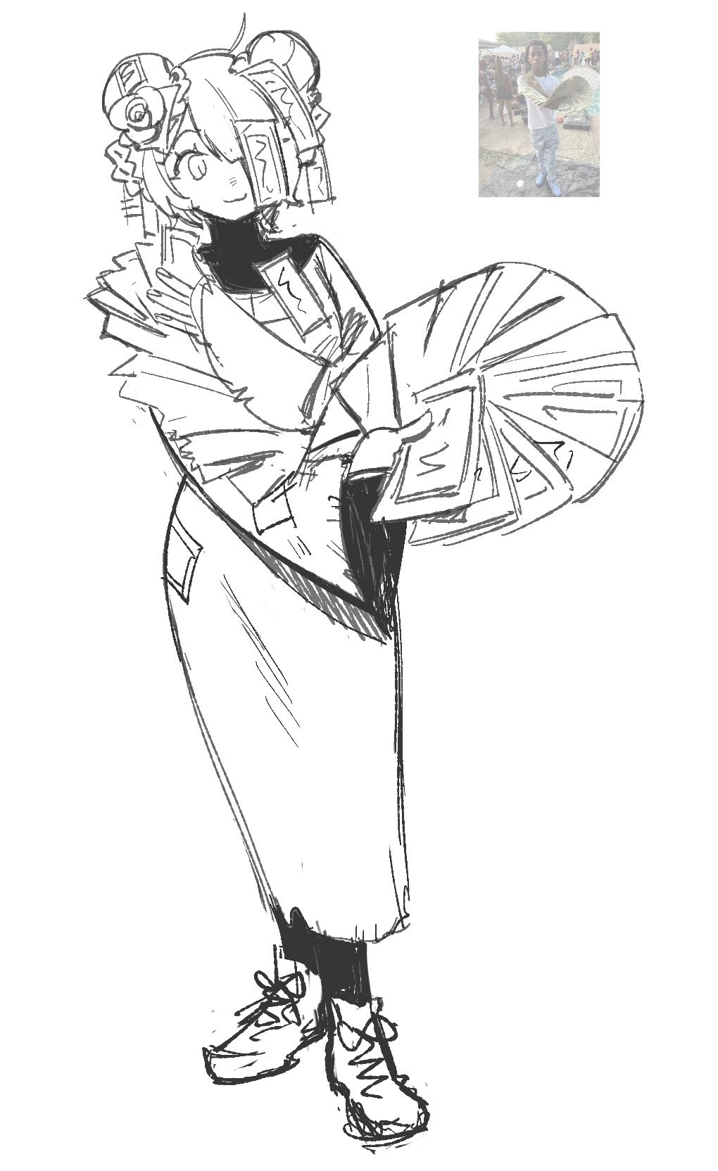 1girl, :3, bun_cover, chinese_clothes, closed_mouth, don_quixote_(project_moon), double_bun, full_body