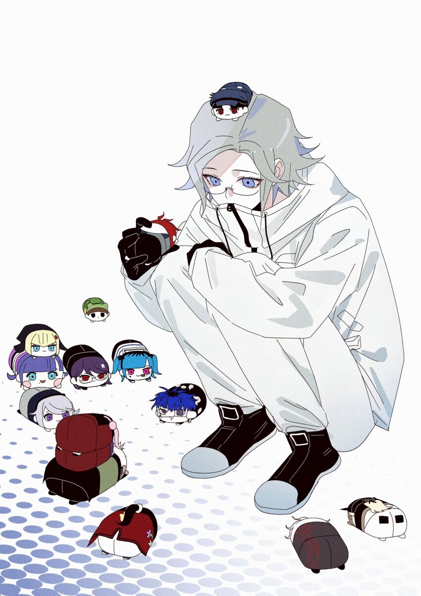 1boy, amemiya_darumi, aotsuki_eito, black_eyes, black_gloves, black_hair, black_hat, black_shoes