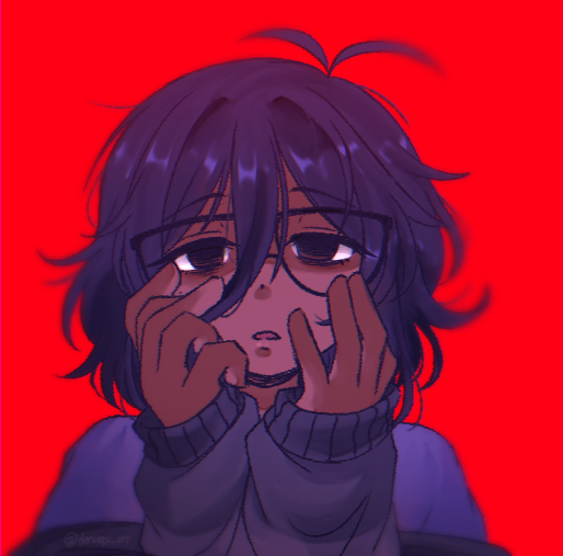 1girl, antenna_hair, bags_under_eyes, black-framed_eyewear, black_hair, blurry, brown_eyes, commentary