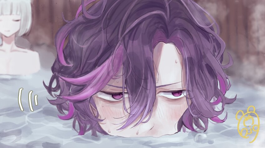 2boys, bags_under_eyes, blush, breasts, brothers, collarbone, commentary_request, dame_x_prince