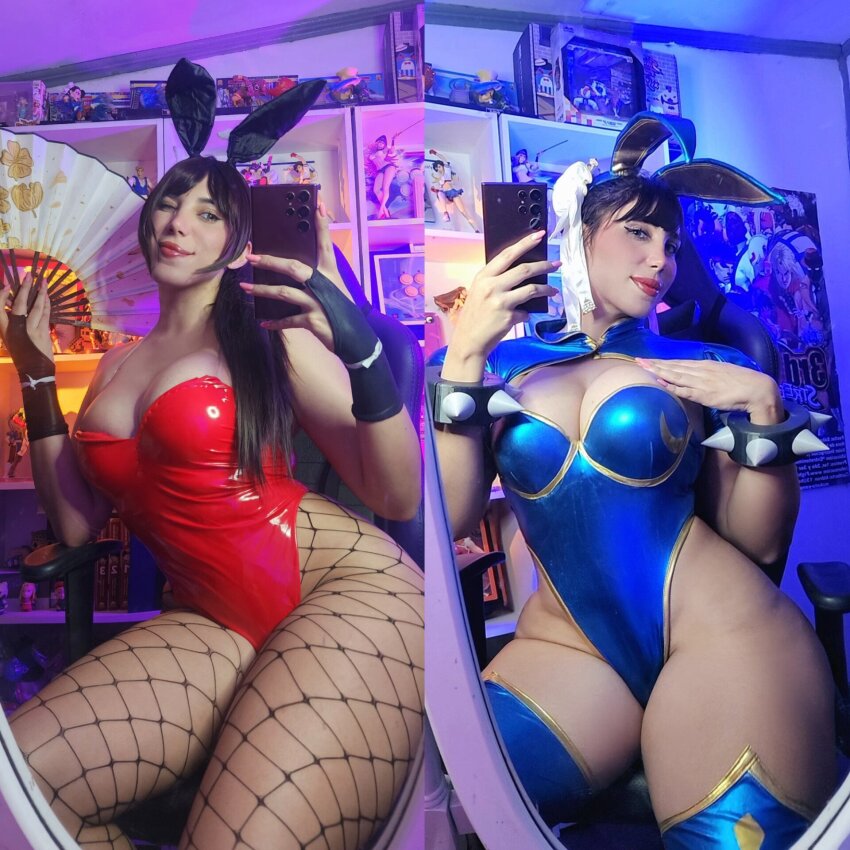 1girl, adapted_costume, alternate_color, alternate_costume, blue_leotard, bracelet, braid, breasts