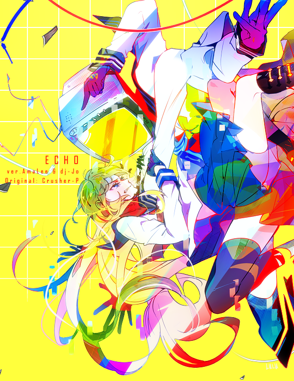 2girls, asphyxiation, bike_shorts, bike_shorts_under_skirt, black_boots, black_gloves, black_thighhighs, blue_eyes