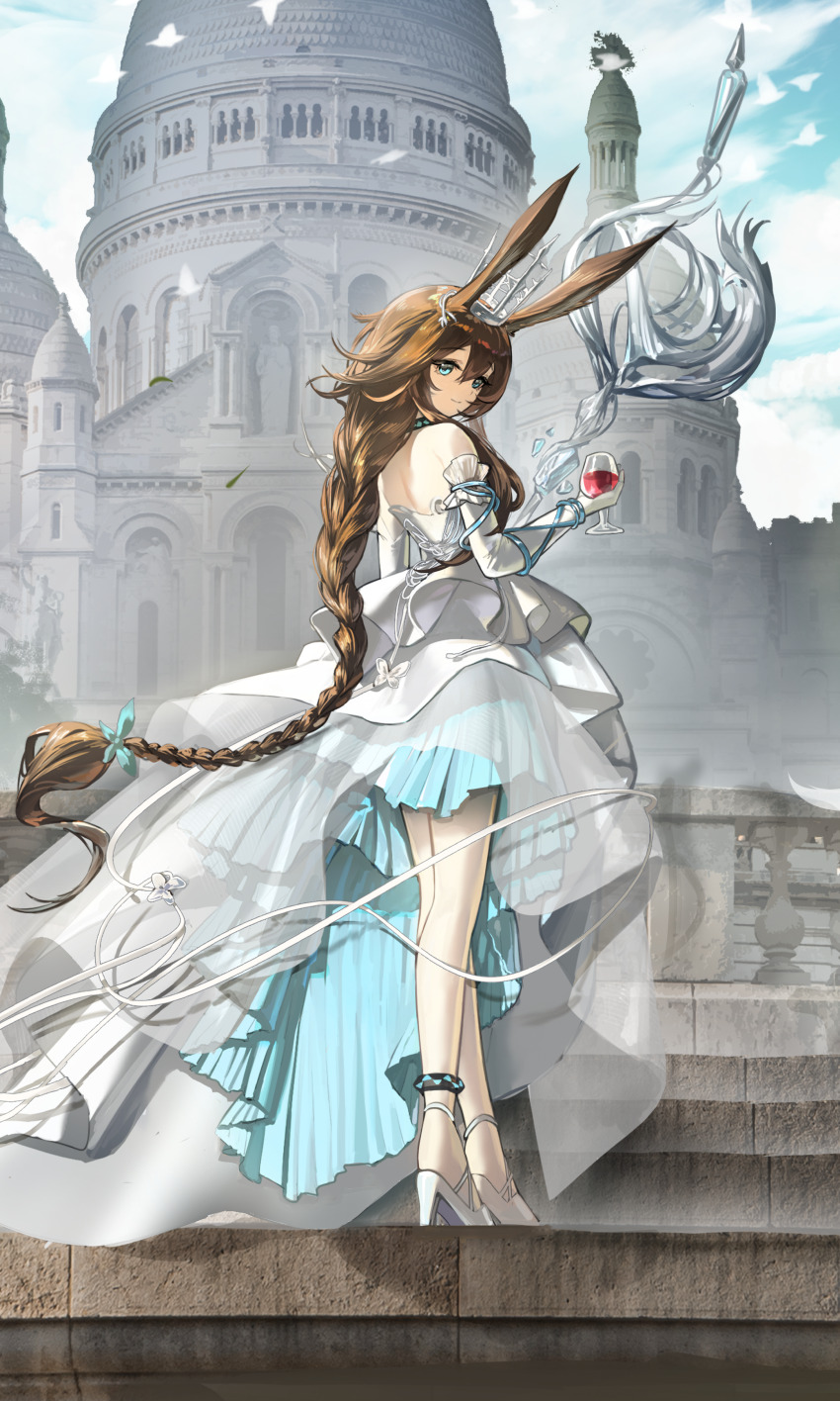 1girl, absurdres, alcohol, ambience_synesthesia, amiya_(ambience_synesthesia_2025)_(arknights), amiya_(arknights), animal_ears, anklet