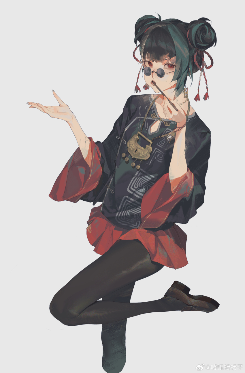 1girl, absurdres, black_hair, black_pantyhose, black_shirt, changmingsuo, changmingsuo_(guilongchao), chinese_commentary