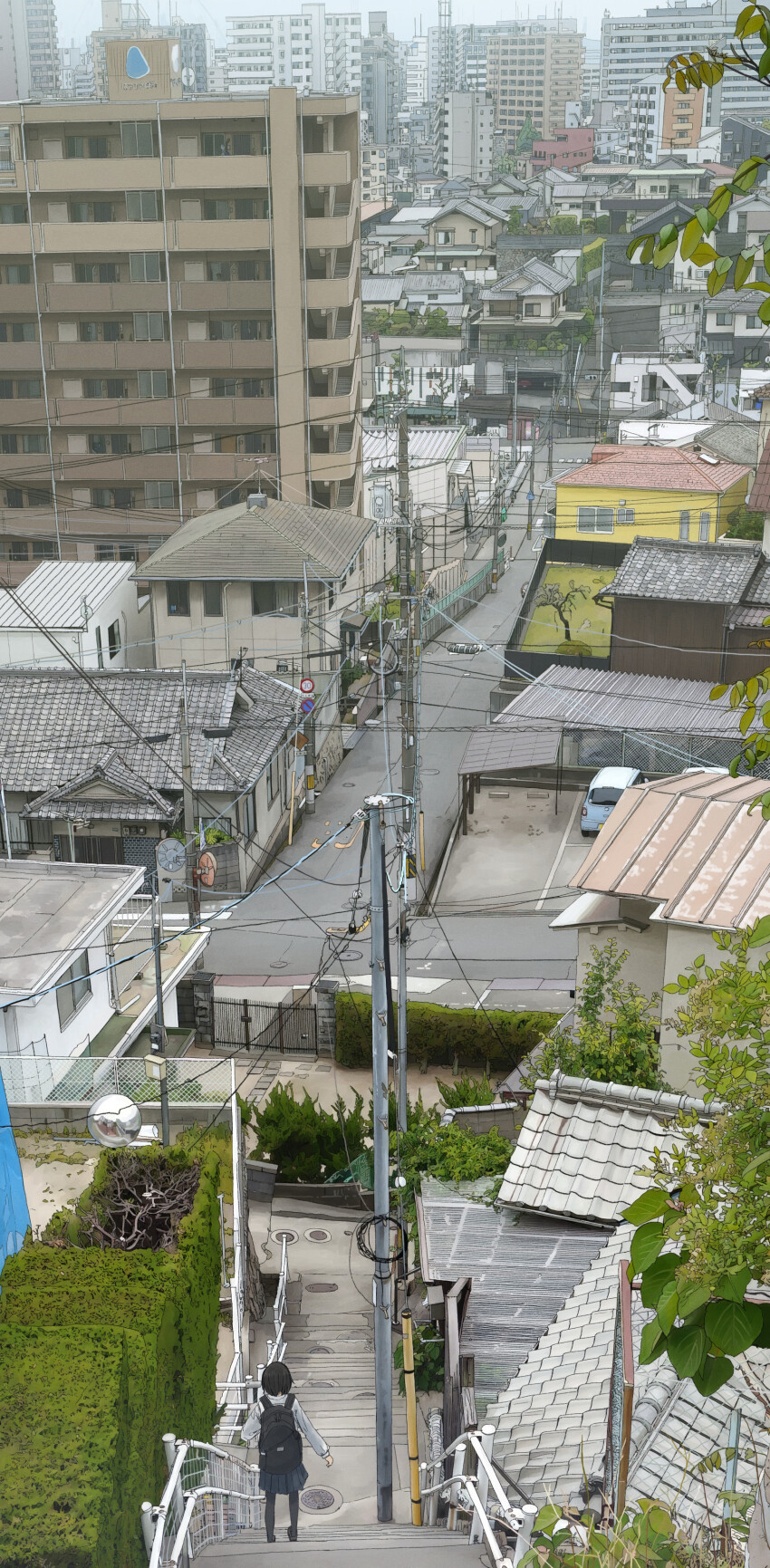 1girl, absurdres, backpack, bag, black_bag, black_hair, black_pantyhose, black_shoes