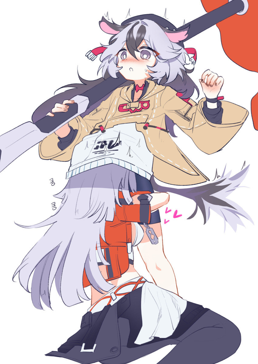 2girls, absurdres, animal_ears, black_hair, blush, coralie_6626_planck, erdos_helia, grey_eyes