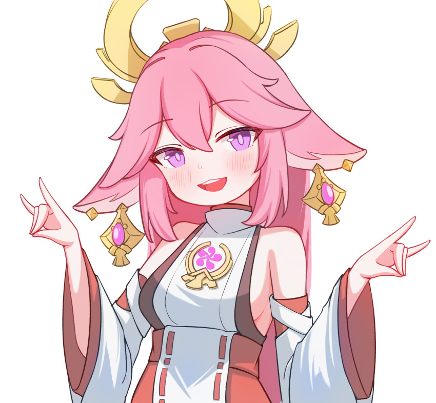 1girl, animal_ears, asagizu, blush, breasts, commentary, detached_sleeves, fox_ears