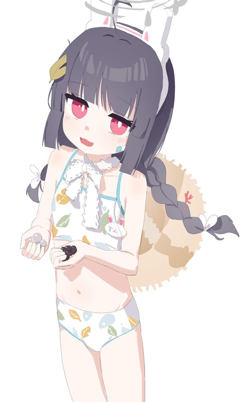 1girl, absurdres, animal_ears, bikini, black_hair, blue_archive, fake_animal_ears, grey_halo