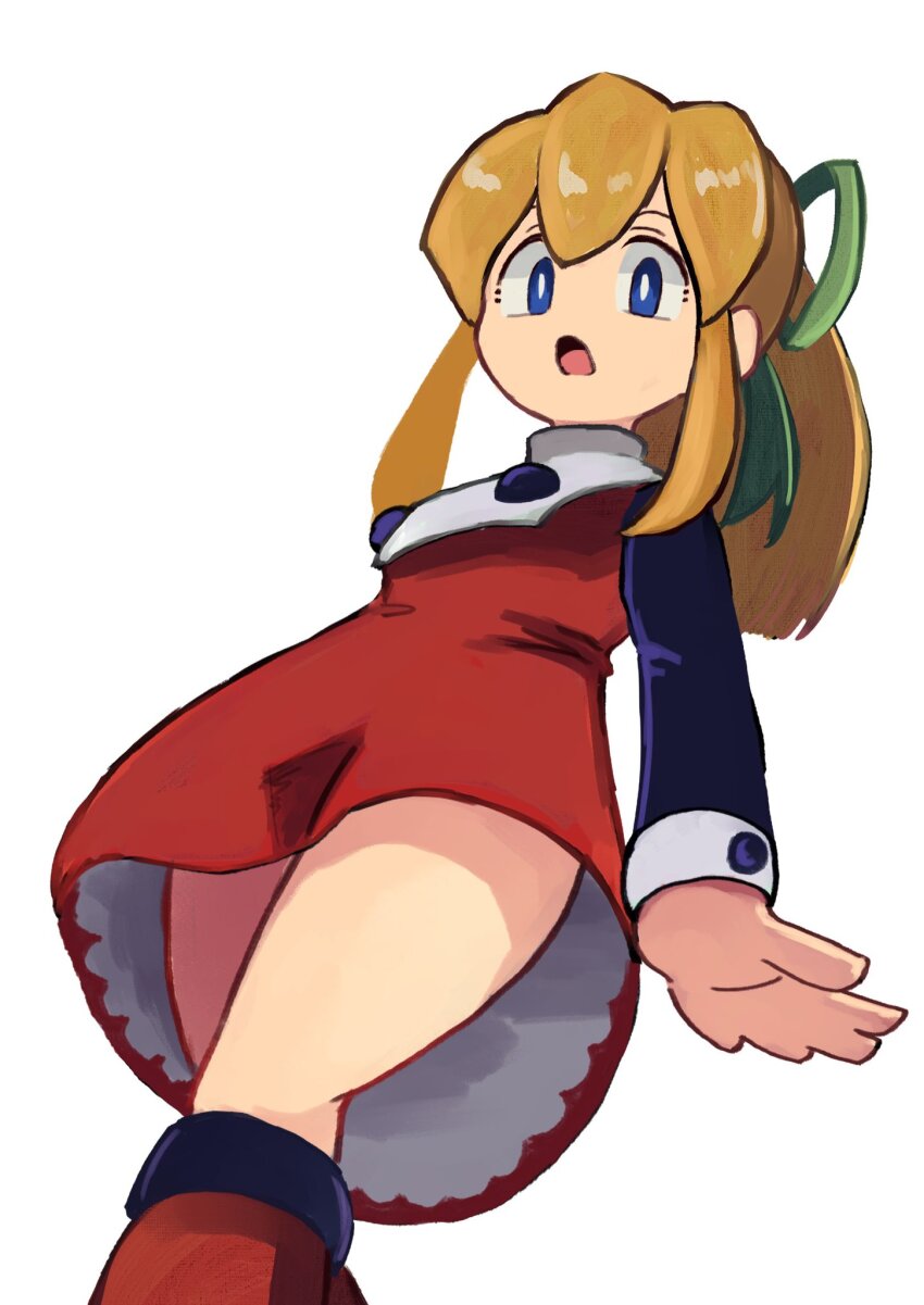 1girl, blonde_hair, blue_eyes, cowboy_shot, dress, high_ponytail, highres, long_hair