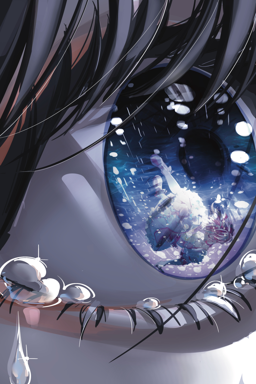 13165075695, 2girls, absurdres, akemi_homura, black_hair, closed_mouth, crying, crying_with_eyes_open