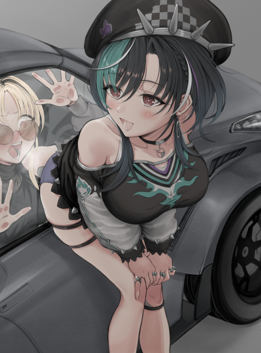 2girls, absurdres, against_glass, aqua_hair, arched_back, asaripan, ass_on_glass, ass_press