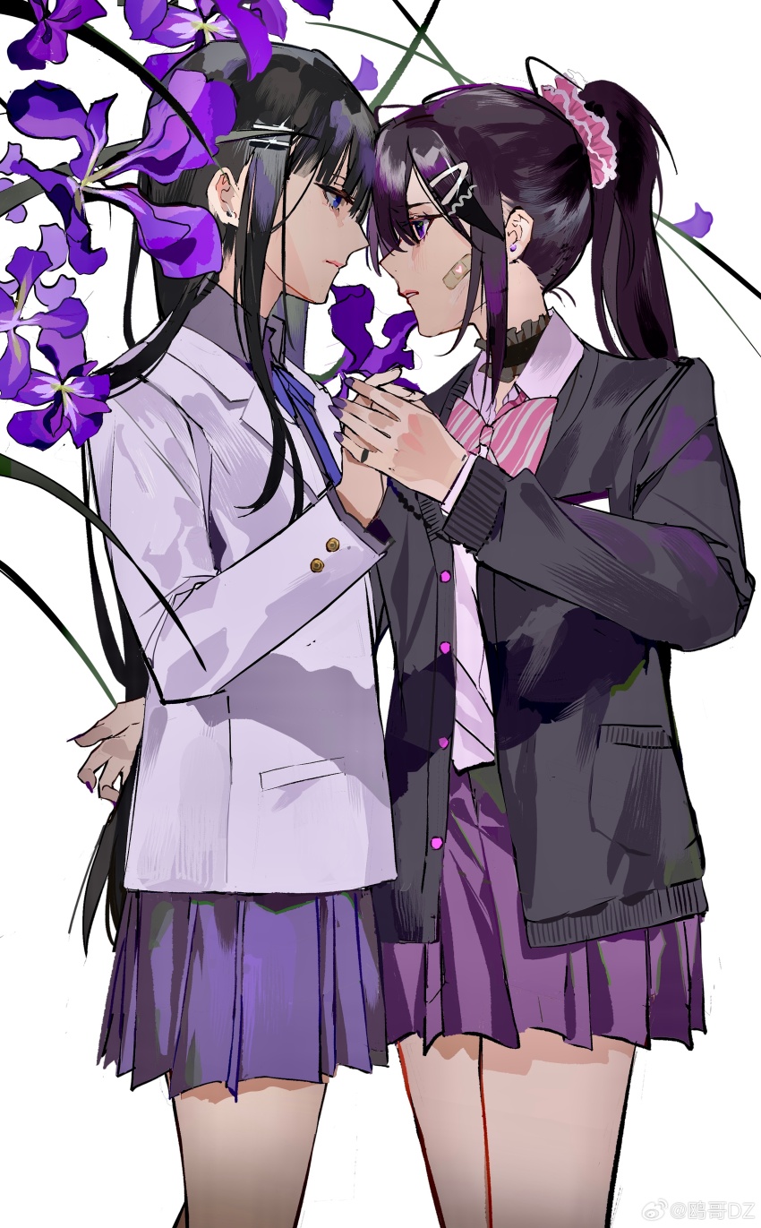 2girls, absurdres, ayame_en_(ouge_dz), bandaid, bandaid_on_cheek, bandaid_on_face, black_choker, black_hair