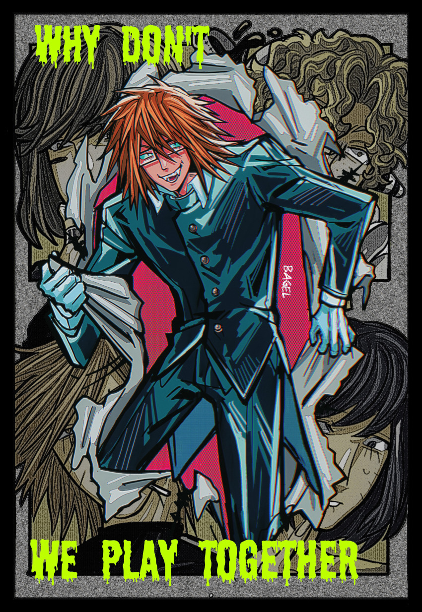 5boys, absurdres, bagel_(xinjinjumin900341874831), coattails, english_text, fangs, gakuran, glasses