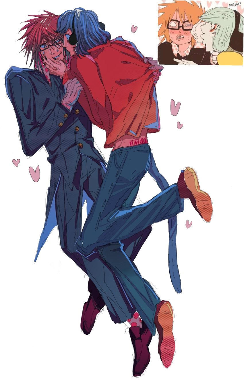 2boys, absurdres, animal_ears, bagel_(xinjinjumin900341874831), blue_coat, blue_hair, chinese_commentary, coat