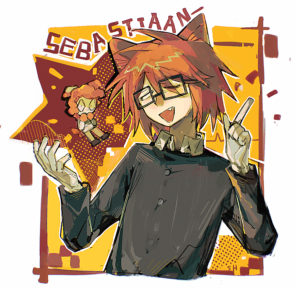 2boys, animal_ears, black_coat, cat_boy, cat_ears, chinese_commentary, coat, commentary_request