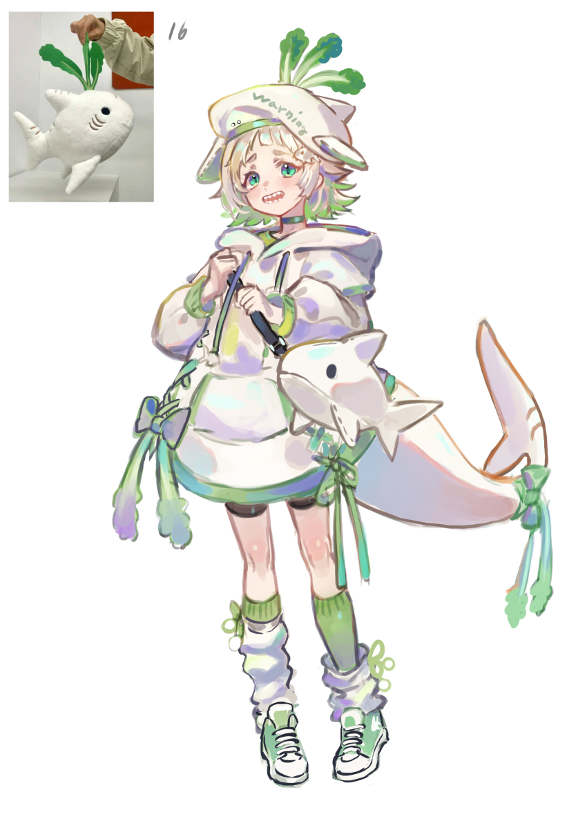 1girl, absurdres, animal_bag, animal_ears, aqua_eyes, asymmetrical_bangs, black_choker, black_shorts