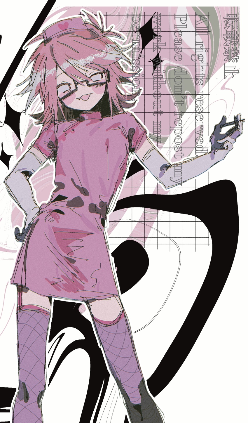 1boy, absurdres, commentary_request, crossdressing, crossdressing_(mtf), dress, elbow_gloves, fang