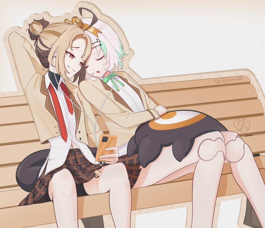 absurdres, bike_shorts, bow, cecilia_immergreen, cellphone_charm, charm_(object), earphones, gigi_murin