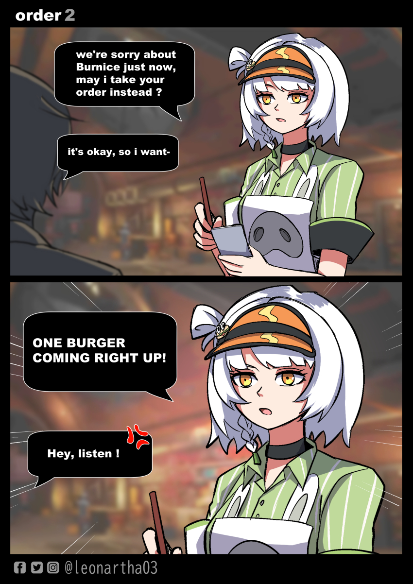 1boy, 1girl, absurdres, anby_demara, anby_demara_(operation_yum_2025), black_choker, choker, green_shirt