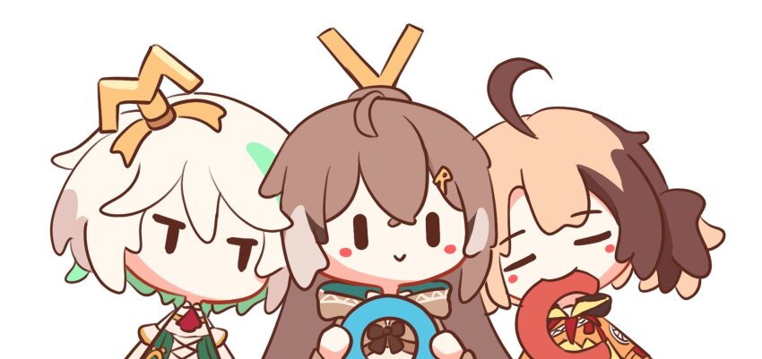 3girls, :>, ahoge, alphabet, alphabet_blocks, blush, brown_cloak, cecilia_immergreen