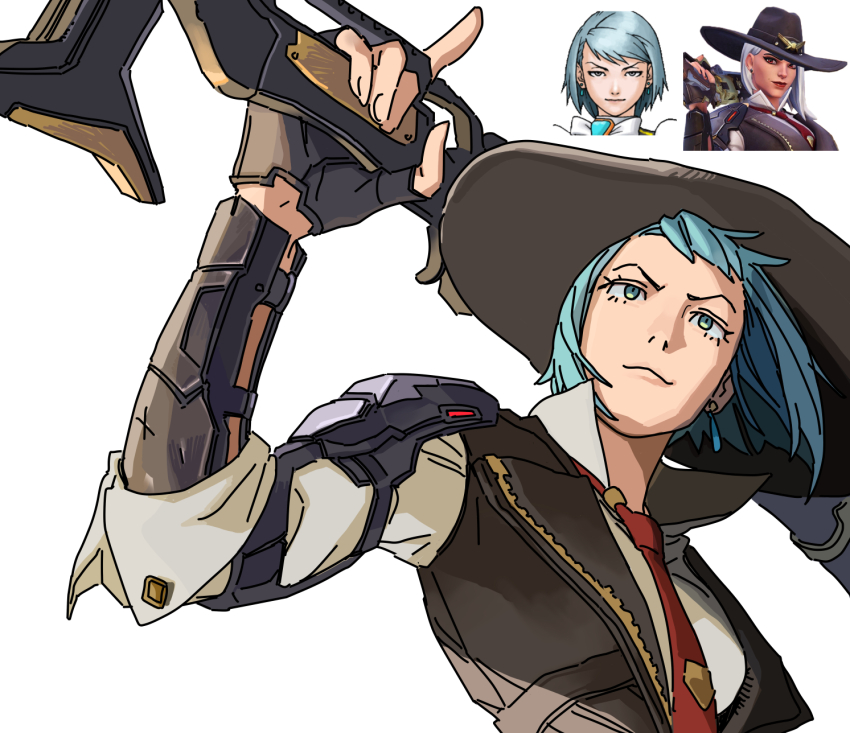 1girl, ace_attorney, aqua_hair, ashe_(overwatch), ashe_(overwatch)_(cosplay), black_gloves, cosplay, franziska_von_karma
