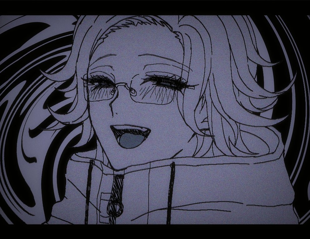 1boy, aotsuki_eito, blush, drawstring, eyelashes, glasses, greyscale, jacket