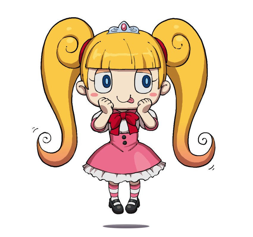 1girl, blonde_hair, blue_eyes, blush_stickers, dress, floating, full_body, highres