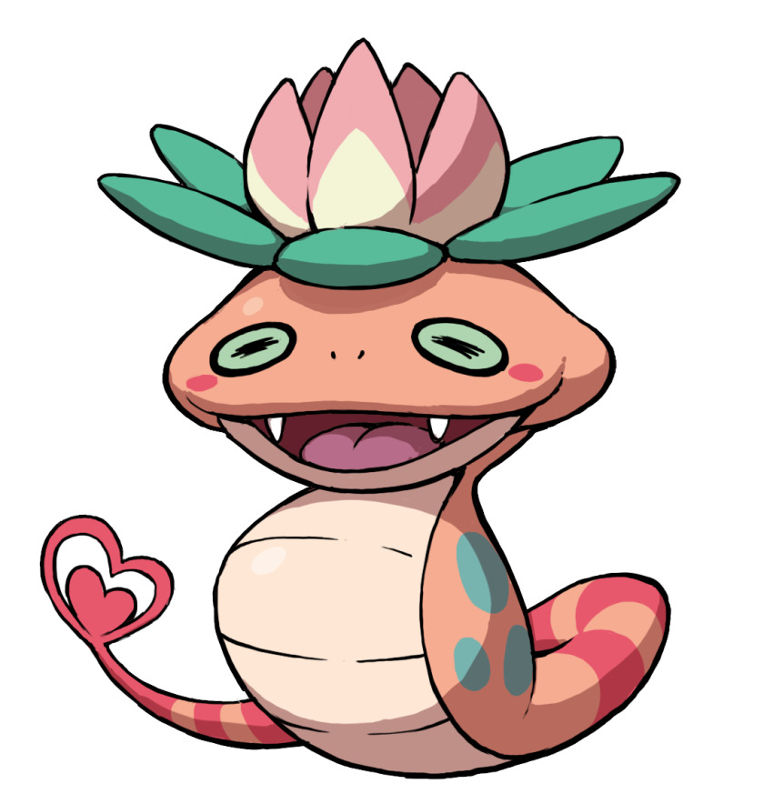 blush_stickers, fangs, flower, fukuryuu, full_body, leaf, looking_at_viewer, no_humans