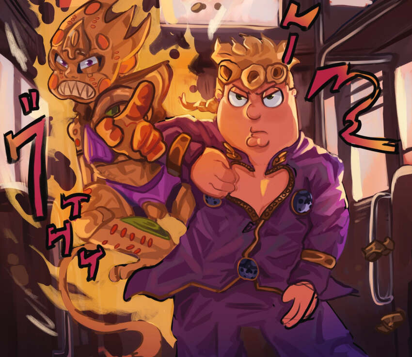 blonde_hair, chris_griffin, cleft_chin, closed_mouth, cosplay, evil_monkey_(family_guy), family_guy, giorno_giovanna