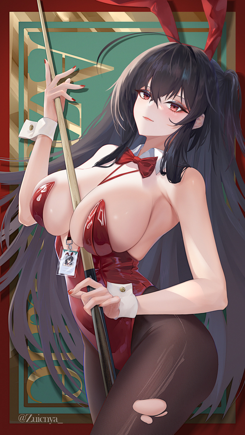 1girl, absurdres, animal_ear_hairband, animal_ears, artist_name, azur_lane, between_breasts, bow