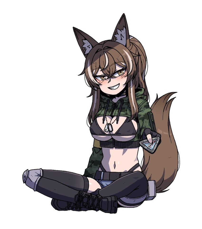 animal_ears, armband, black_choker, blush, boots, breasts, brown_hair, callisto_(greyeth)