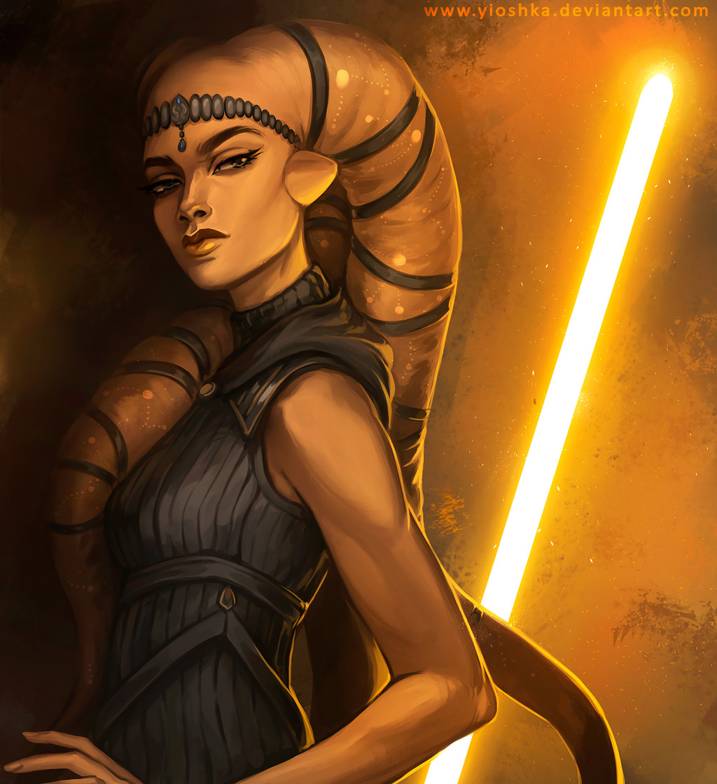 1girl, alien, artist_name, black_sweater, colored_skin, deviantart_username, energy_sword, lightsaber