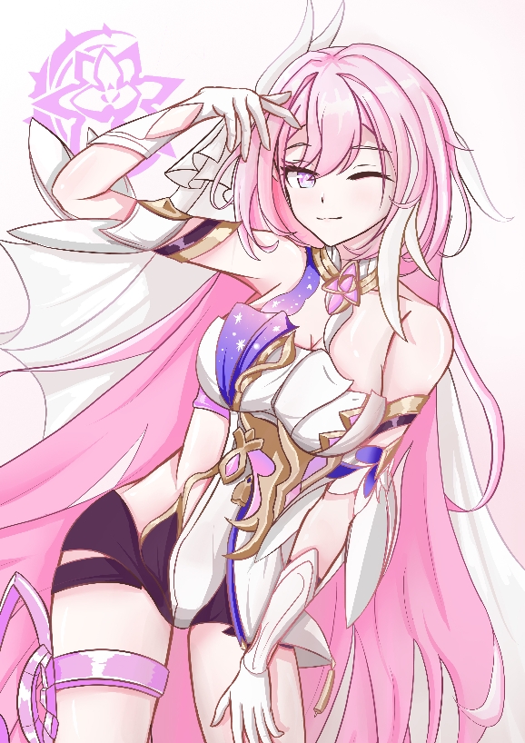 1girl, ;), black_shorts, breasts, chinese_commentary, cleavage, commentary_request, corset