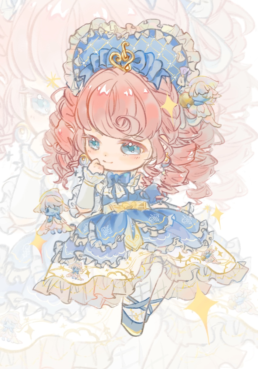 1girl, ankle_ribbon, argyle_clothes, argyle_pantyhose, arm_warmers, azi_butaizi, bare_shoulders, blue_bonnet