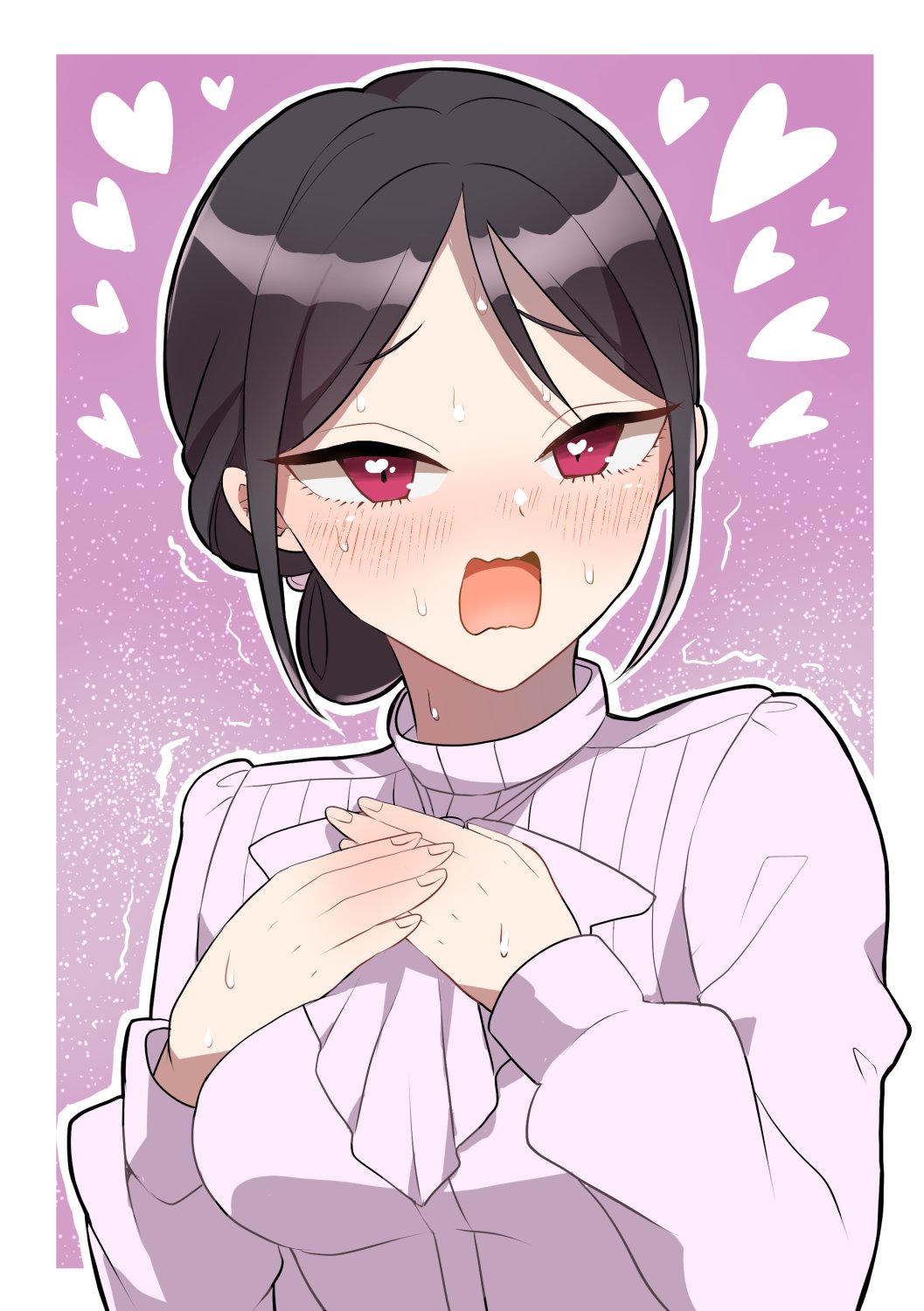 1girl, black_hair, blush, border, bow, bowtie, breasts, chacha_kamimaru