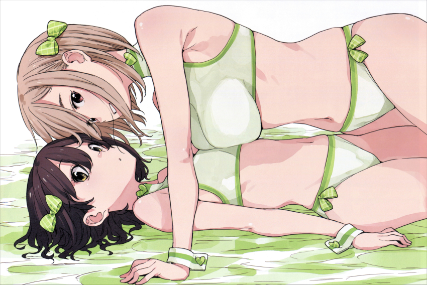 2girls, armpits, bikini, breast_press, breasts, character_request, clear_file_(medium), girl_on_top