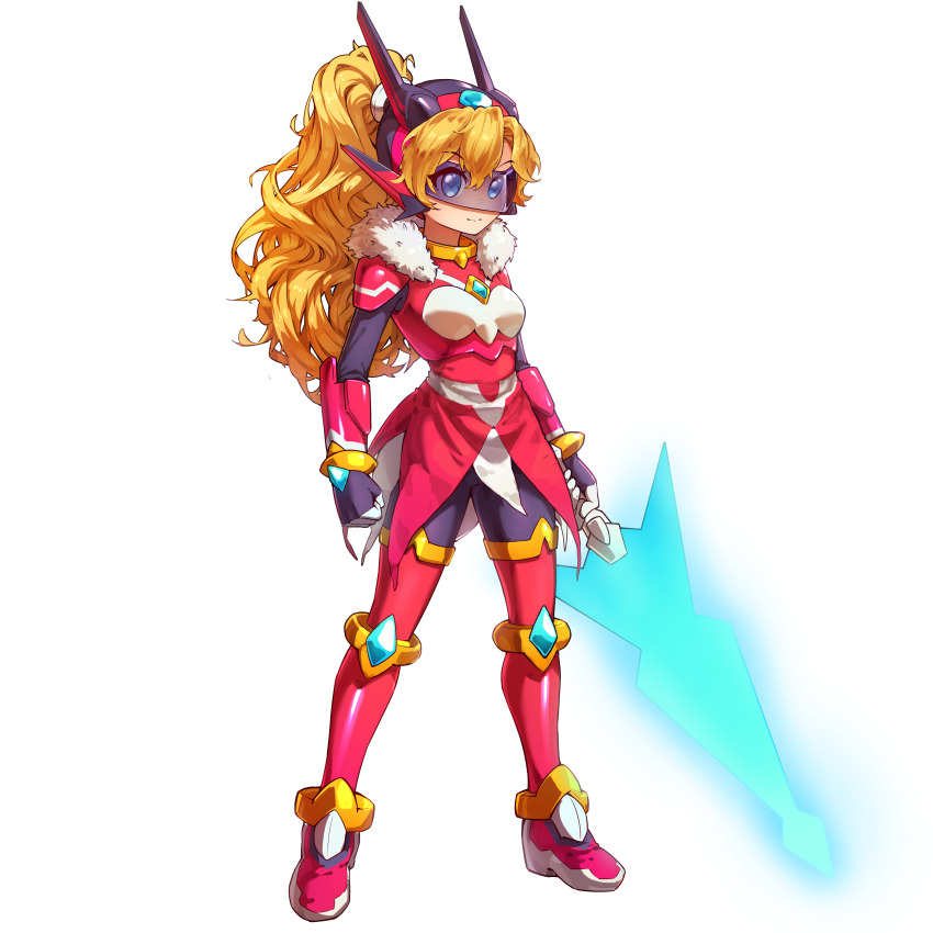 1girl, absurdres, alternate_costume, alternate_hairstyle, armor, blonde_hair, blue_eyes, body_armor