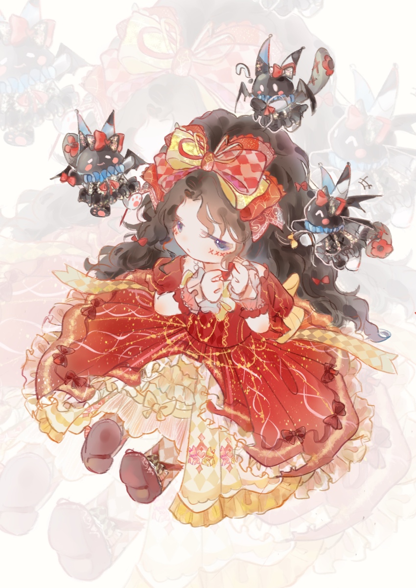 1girl, absurdres, argyle_bow, argyle_clothes, argyle_dress, argyle_pantyhose, azi_butaizi, back_bow