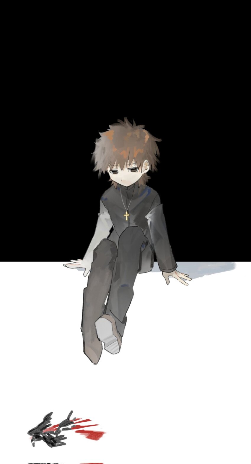 1boy, bird, black_jacket, black_pants, brown_eyes, brown_hair, chinese_commentary, commentary_request