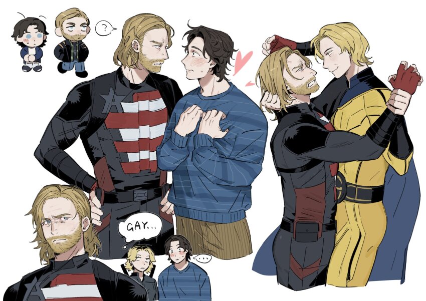 ..., 1girl, 2boys, ?, animification, ashui_ashui, beard, belt